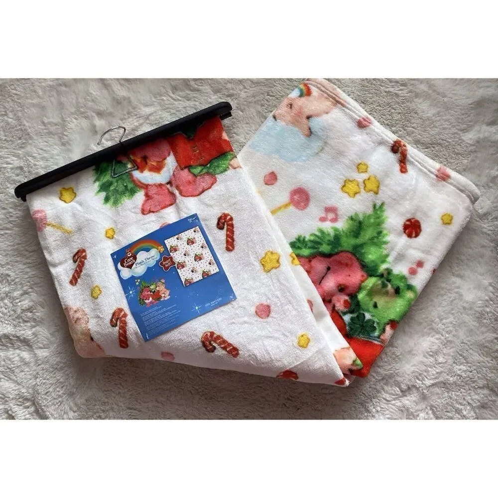 Care Bears Christmas Carols Holiday Tree Candy Cane Throw‎ Blanket 50” X 70” NEW